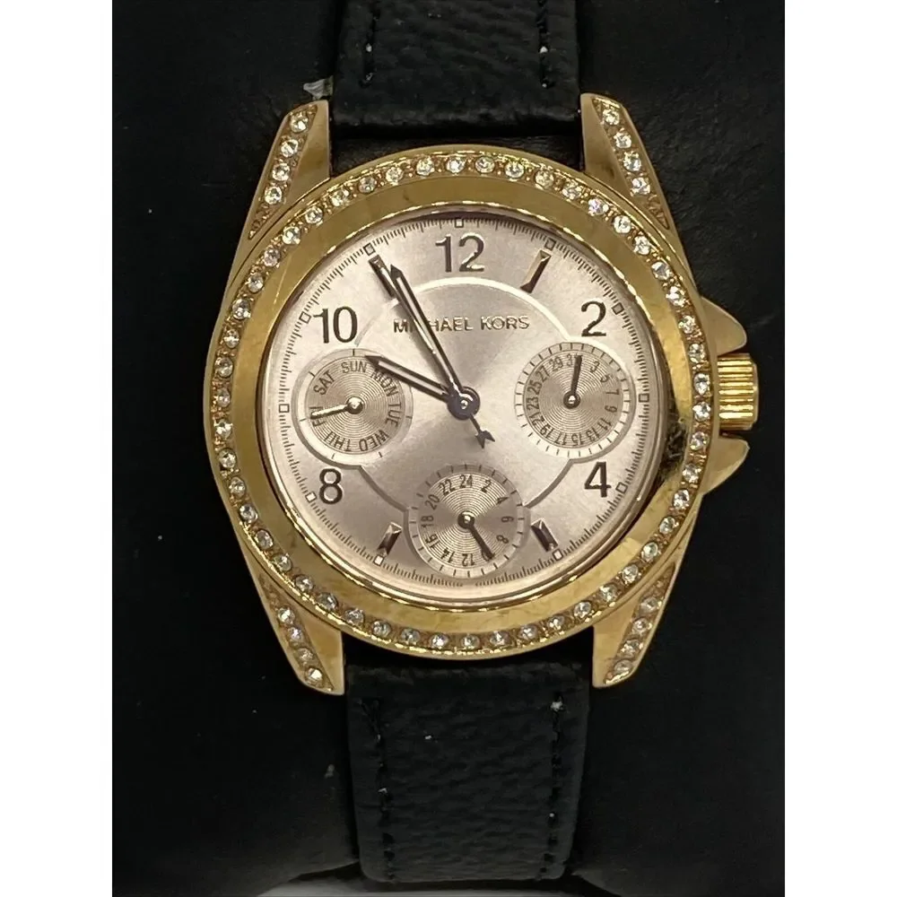 Michael Kors Blair MK6175 Women's Black Leather Analog Quartz Dial Watch EY674